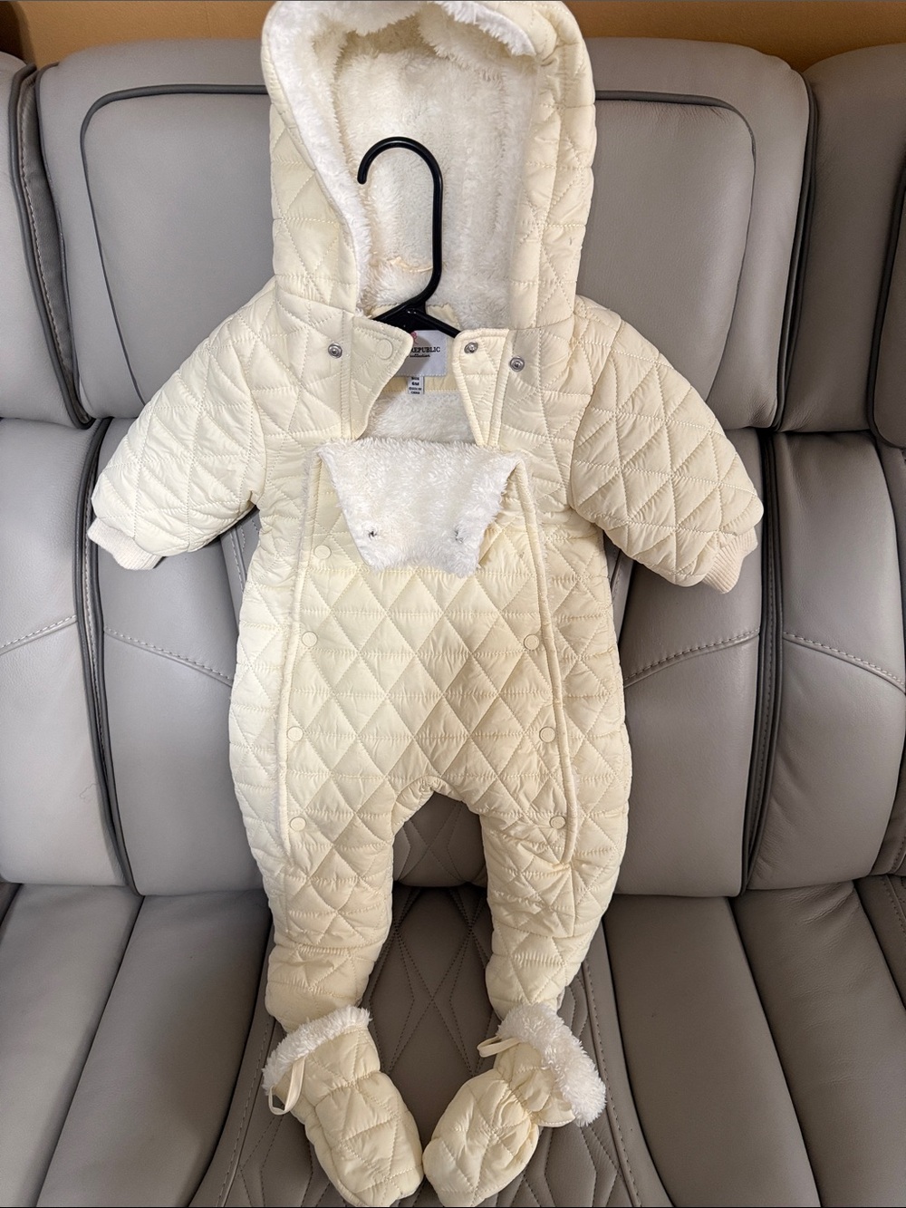 Urban Republic Cream Quilted Hooded Baby One-Piece Snowsuit
